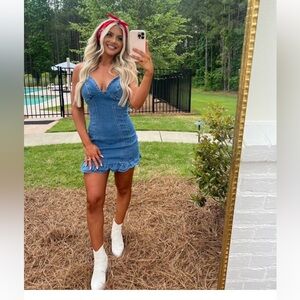 These three ruffle denim dress